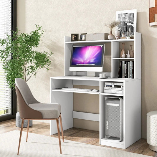 Home Office Desk with Bookcase and Keyboard Tray in white by DirectDeals on Tampa Home & Garden Store