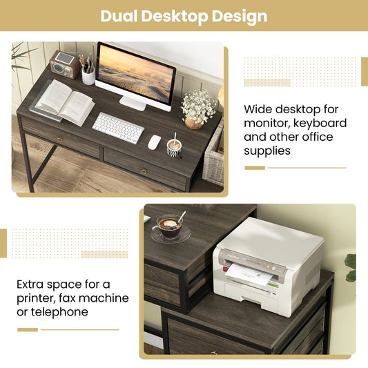 Computer Desk with 5 Drawers Home Office Desk with Side File Cabinet - Tampa Home & Garden Store