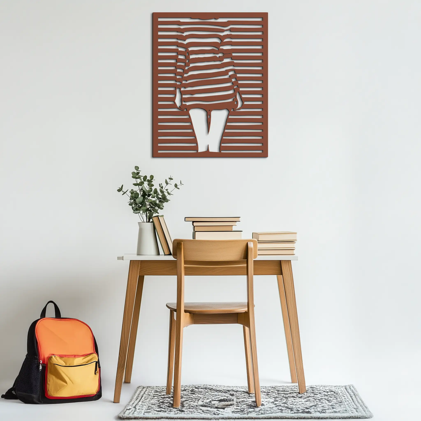 Confident Woman metal wall art silhouette brown finish by Enova Art, modern striped panel decor on Tampa Home & Garden Store