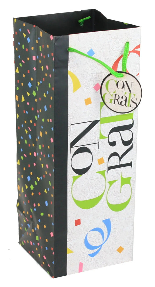 Congratulation Confetti Bottle Gift Bag with neon handles by The Country Christmas Loft on Tampa Home & Garden Store