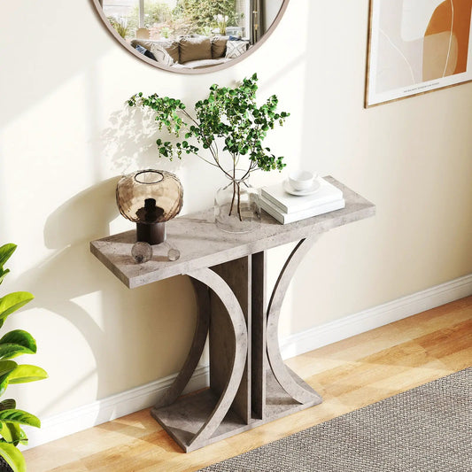 Console Table 39.5 Inch Rectangular Entryway with marble top and curved metal base DirectDeals on Tampa Home & Garden Store