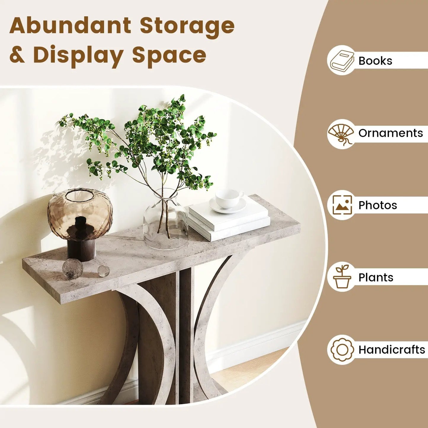 Console table 39.5-inch rectangular entryway with stone gray top and curved legs on Tampa Home & Garden Store