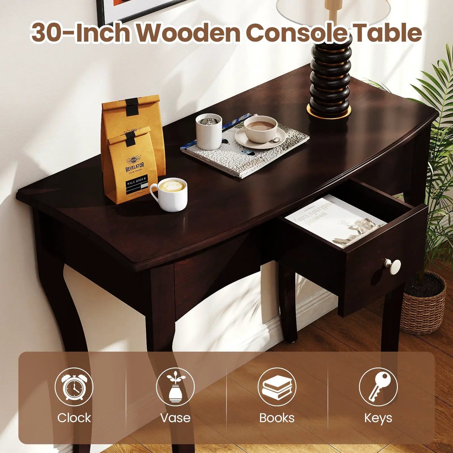 Console table with drawer in espresso wood frame with curved legs DirectDeals on Tampa Home & Garden Store