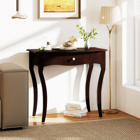 Console table with drawer in espresso wood frame by DirectDeals, curved legs on Tampa Home & Garden Store