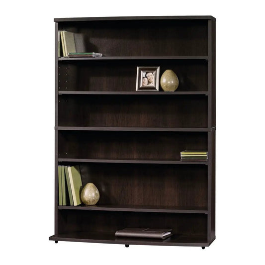 Contemporary 6-Shelf Brown wood multimedia bookcase with photo frame and vase on Tampa Home & Garden Store