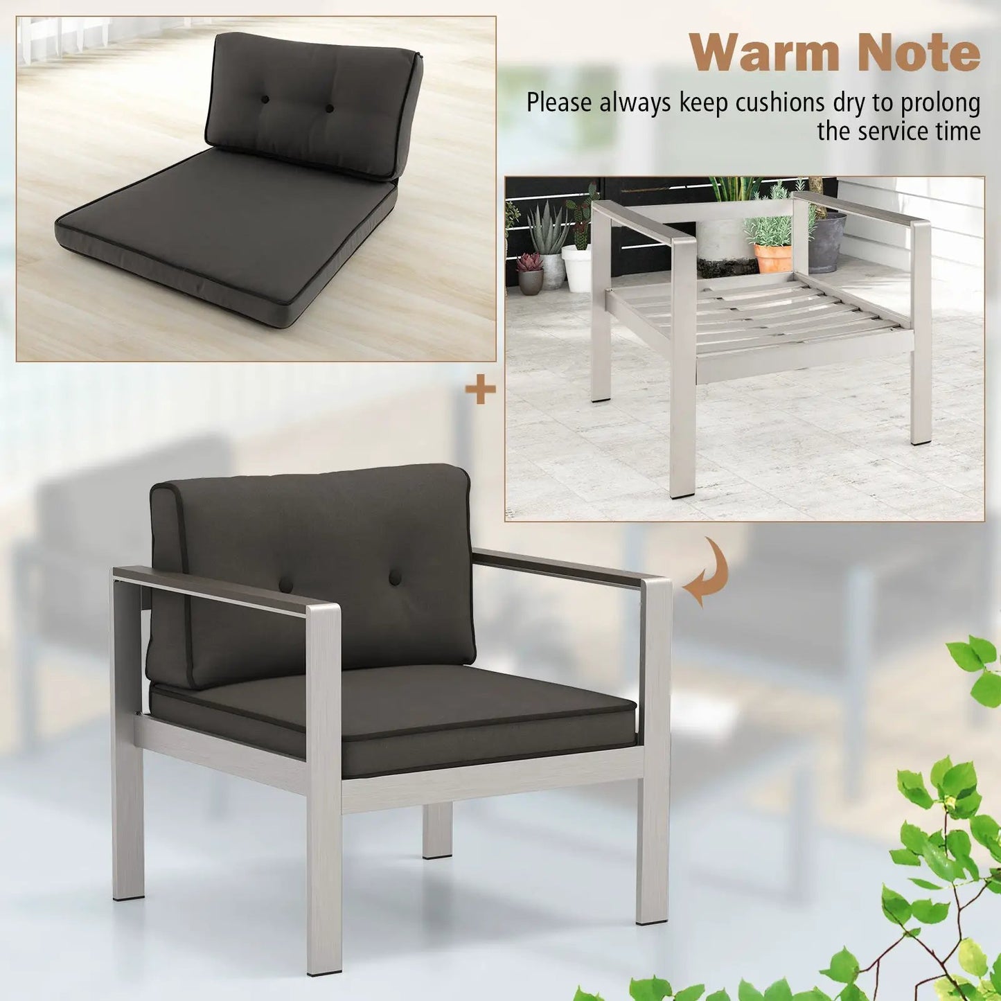Contemporary sofa chair with gray cushions and WPC armrests, white frame DirectDeals on Tampa Home & Garden Store