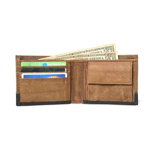 Contrast Bifold Wallet for Men in rustic brown leather with card slots and cash pocket on Tampa Home & Garden Store