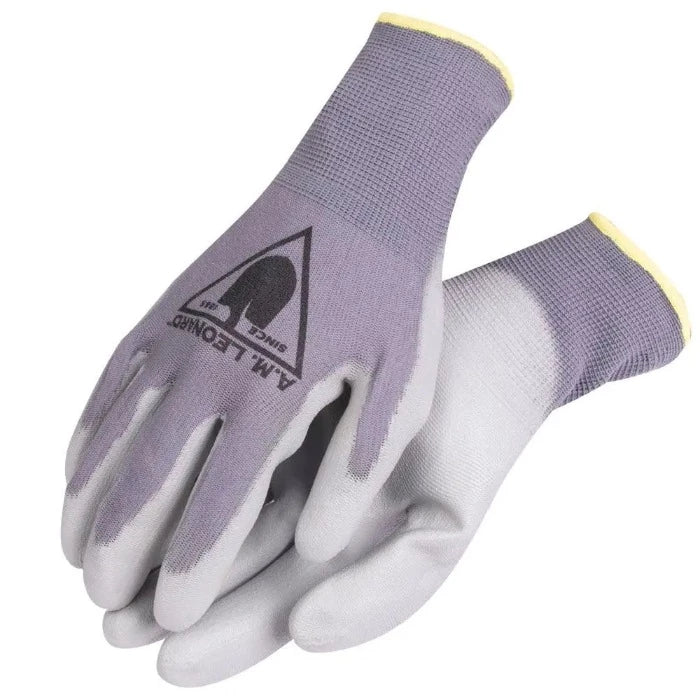 AM Leonard CoolSense polyurethane gloves, lavender back, white palms, yellow cuffs, pair on Tampa Home & Garden Store