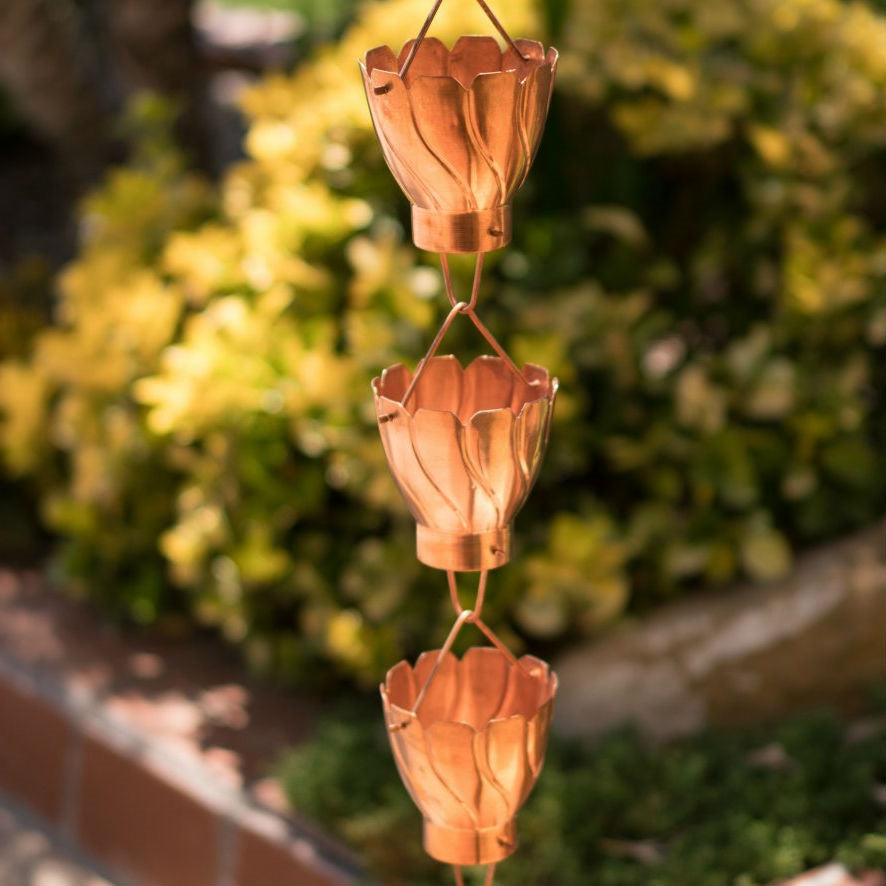 Copper 8.5 Ft Floral Petal Cups Rain Chain - Tampa Home & Garden Store