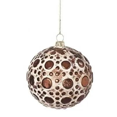 Copper white wash glass ornament ball with punched bubble holes for festive decor on Tampa Home & Garden Store