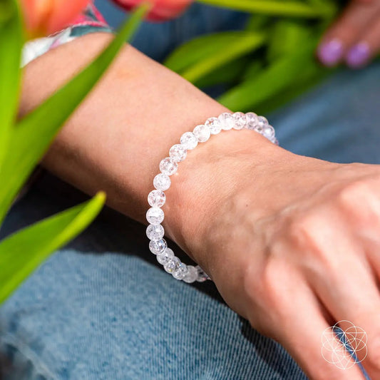 Emotional Ice Bath Ice Quartz Bracelet 6mm clear crystal beads on wrist Conscious Items on Tampa Home & Garden Store