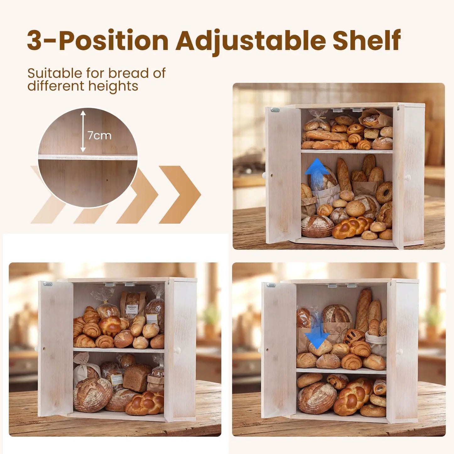Corner Bamboo Bread Box with 3-position adjustable shelf for kitchen counter DirectDeals on Tampa Home & Garden Store