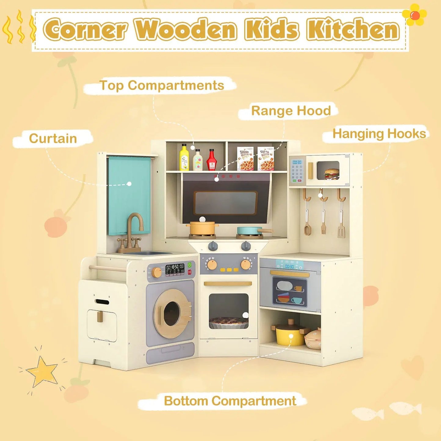 Wooden corner kitchen playset with lights and sounds, stove, sink and microwave DirectDeals on Tampa Home & Garden Store