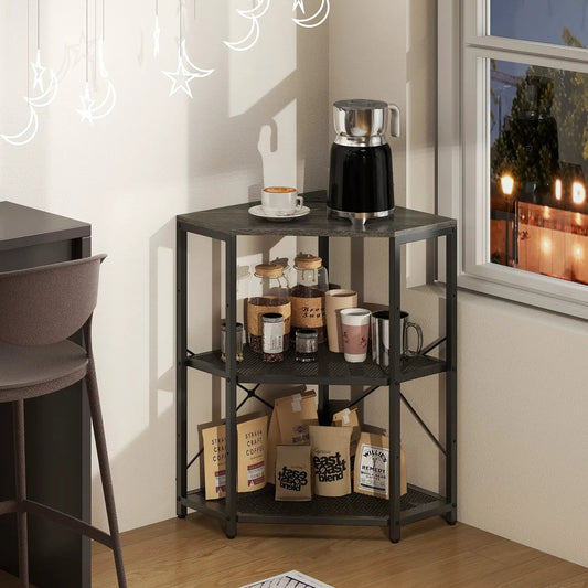 Corner printer stand black metal, 3-tier shelf with power outlet DirectDeals on Tampa Home & Garden Store