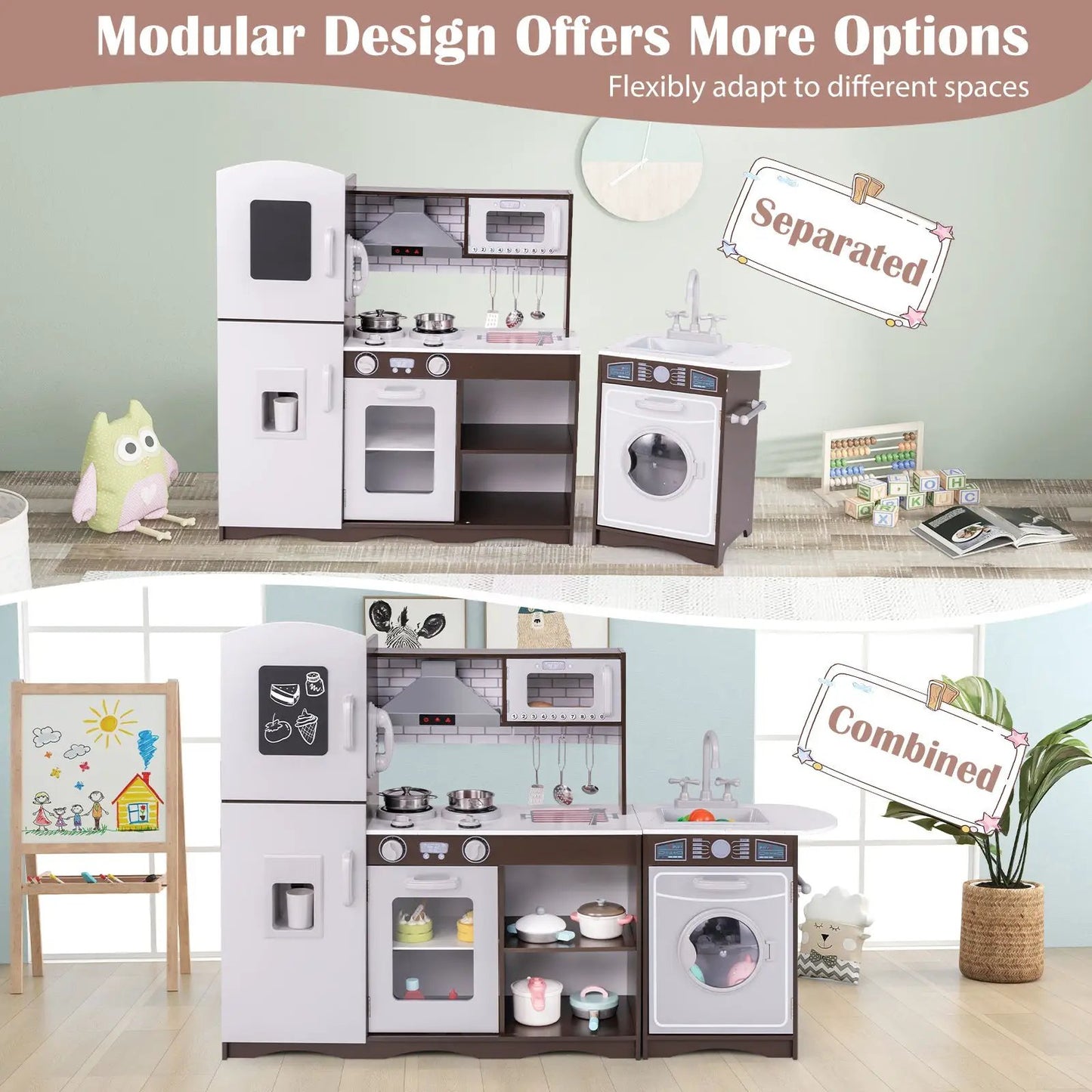 Corner Toy Kitchen Set With Light and Sounds DirectDeals white brown modular kitchen with fridge on Tampa Home & Garden Store