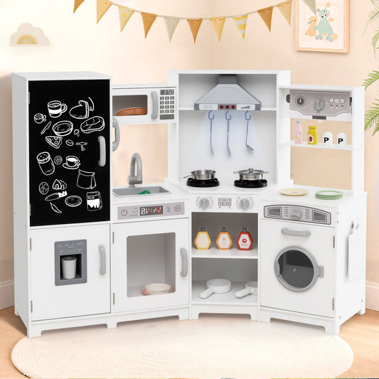 Corner Wooden Play Kitchen with Lights and Sounds Large Pretend Play Kitchen Set - Tampa Home & Garden Store