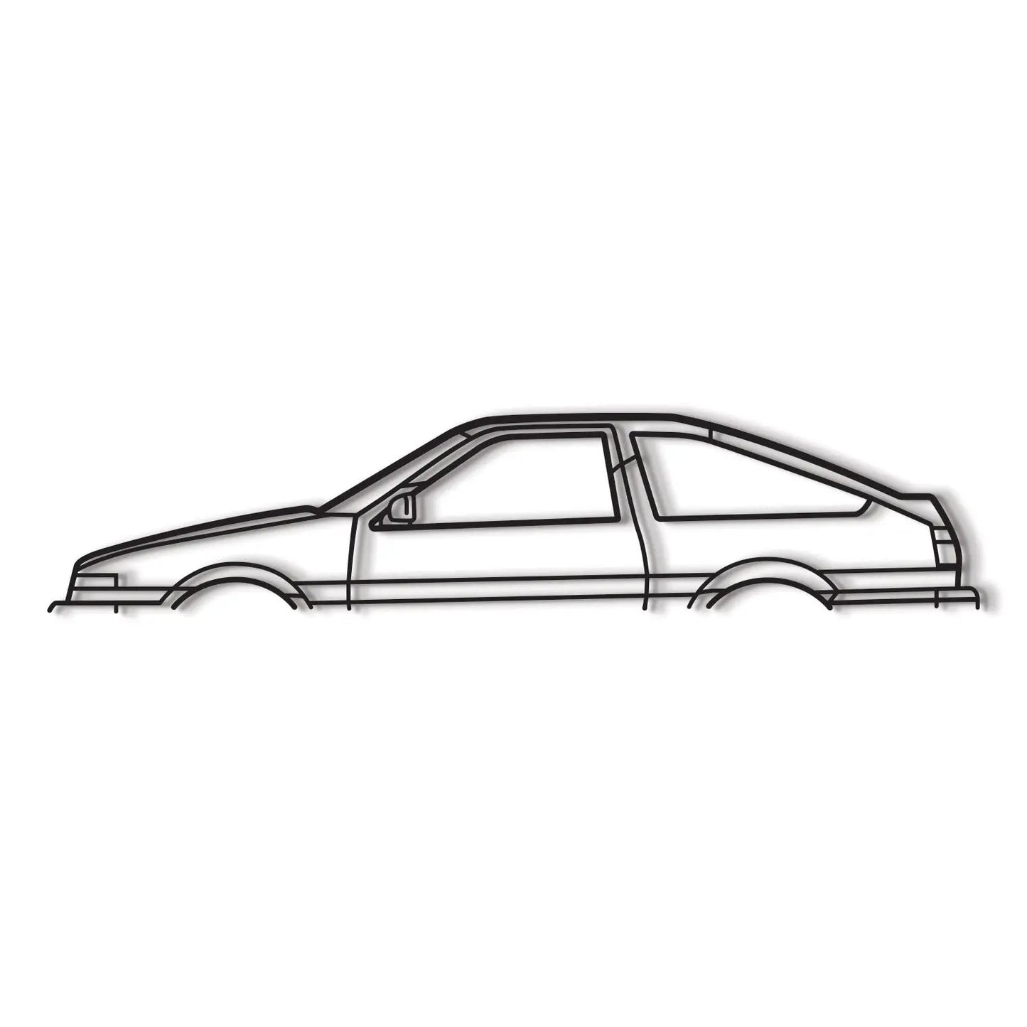 1985 Corolla AE86 metal wall art in black line-art silhouette by Modello Turbo on Tampa Home & Garden Store