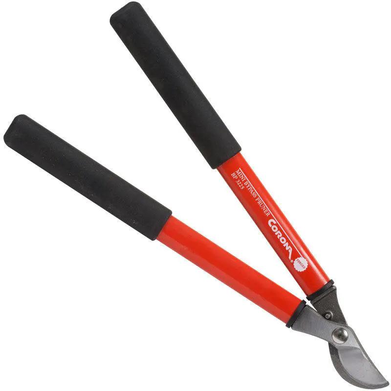 Corona two-handed bypass pruner with red handles and black cushioned grips on Tampa Home & Garden Store