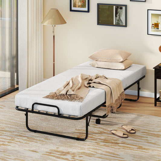 Cot Size Folding Bed Frame with Memory Foam Mattress and Metal Frame - Tampa Home & Garden Store