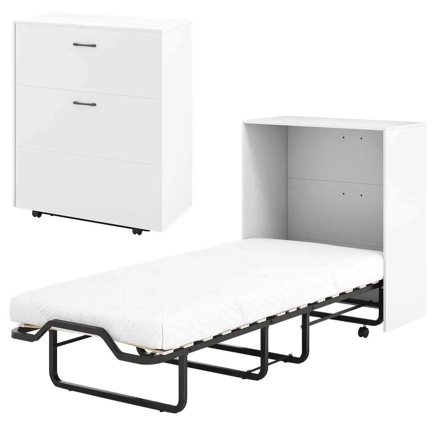 Cot Size Murphy Bed with Foldable Bed and Lockable Wheels - Tampa Home & Garden Store
