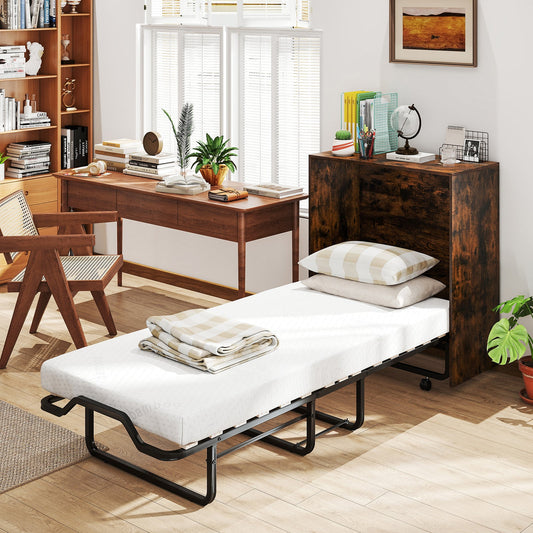 Cot Size Murphy Bed with Foldable Bed and Lockable Wheels - Tampa Home & Garden Store