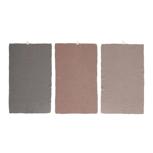 Cotton Knit Tea Towel set, 3 towels in grey pink taupe, 100% long-staple cotton by White Cliff Studio on Tampa Home & Garden Store