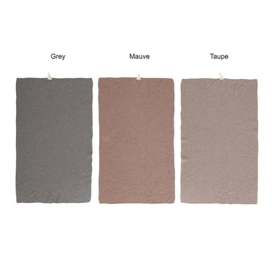Cotton knit tea towel set in grey mauve taupe by White Cliff Studio 3 pieces on Tampa Home & Garden Store