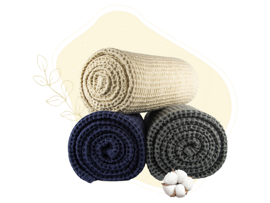 Cozy Cotton Waffle Throw Blanket in cream, navy, charcoal; 3 blankets Organic Cotton Mart on Tampa Home & Garden Store