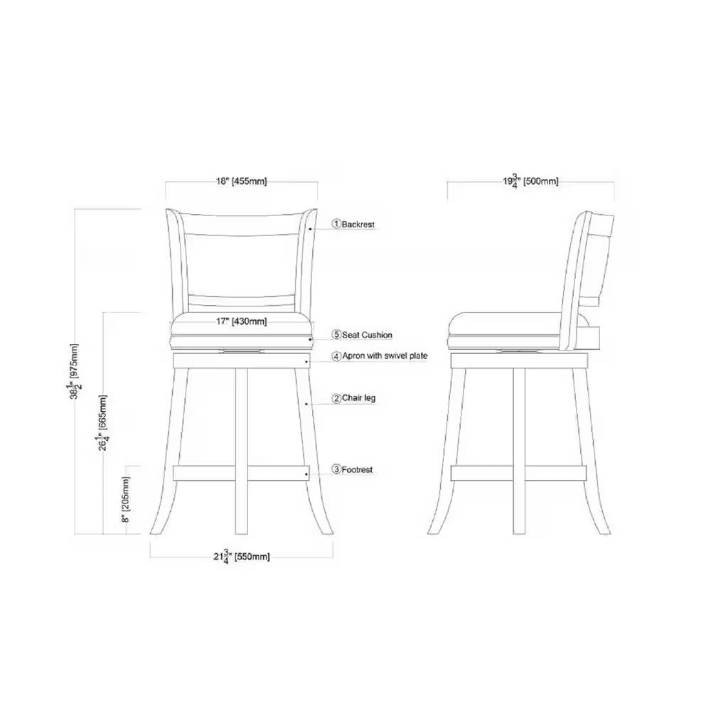Counter Height Barstool in Cherry Wood Finish with Black Padded Swivel Seat - Tampa Home & Garden Store