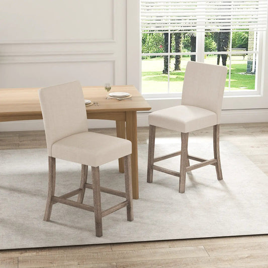 Counter Height Bar Stools with Back and Footrest, beige fabric, wood legs, 2-pack on Tampa Home & Garden Store