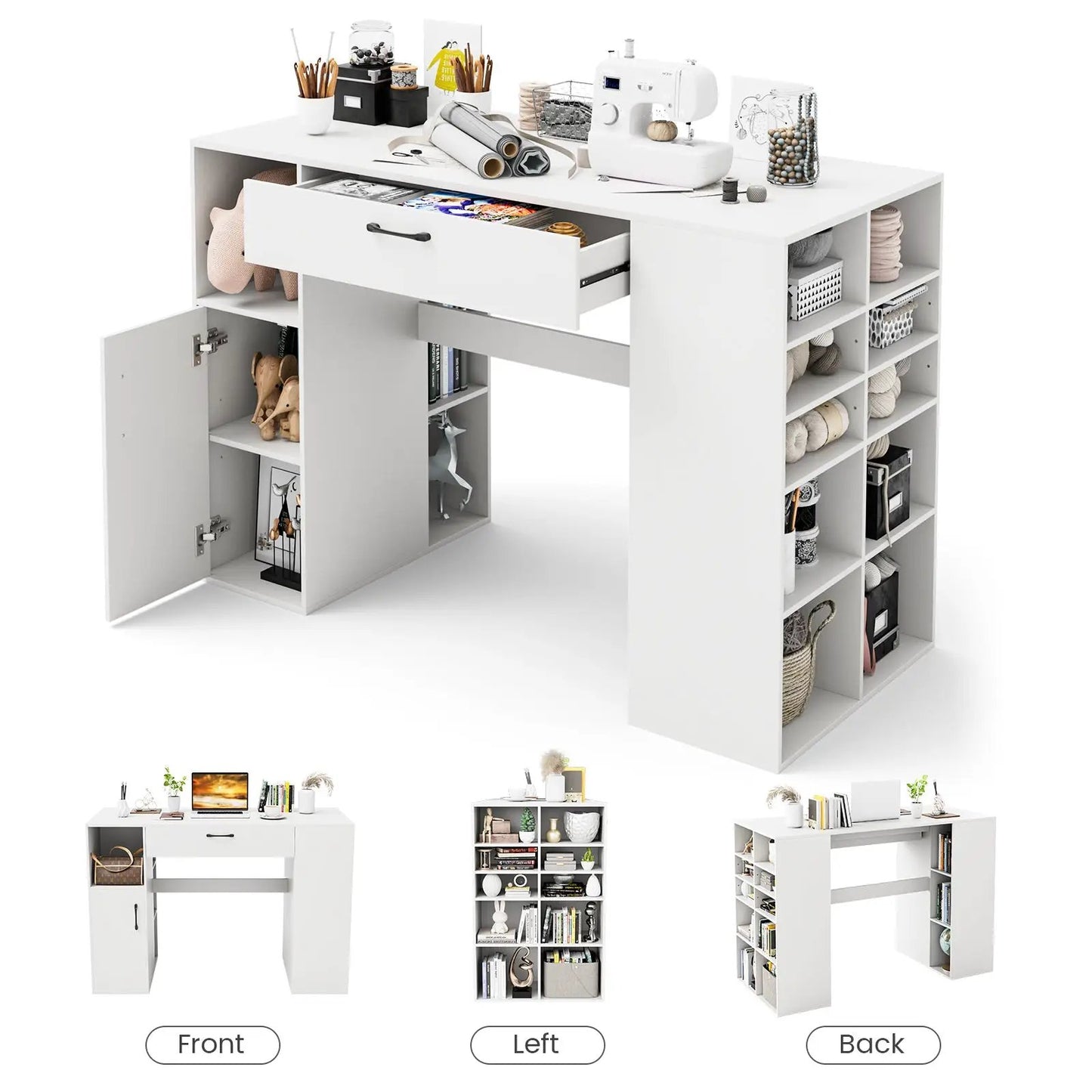 DirectDeals counter height sewing craft table with drawer, white finish and cubby storage on Tampa Home & Garden Store