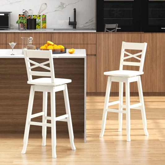 Swivel 30-Inch Bar Height Stool Set of 2 with Footrest-Cream White - Tampa Home & Garden Store
