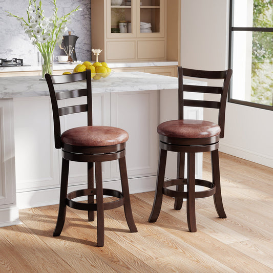 Counter Height Swivel Barstools Set of 2 with Faux Leather Seat and Wrap-around Footrest - Tampa Home & Garden Store
