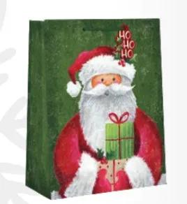 Gift Bag Large Santa Ho Ho Ho by The Country Christmas Loft, red Santa on green backdrop on Tampa Home & Garden Store