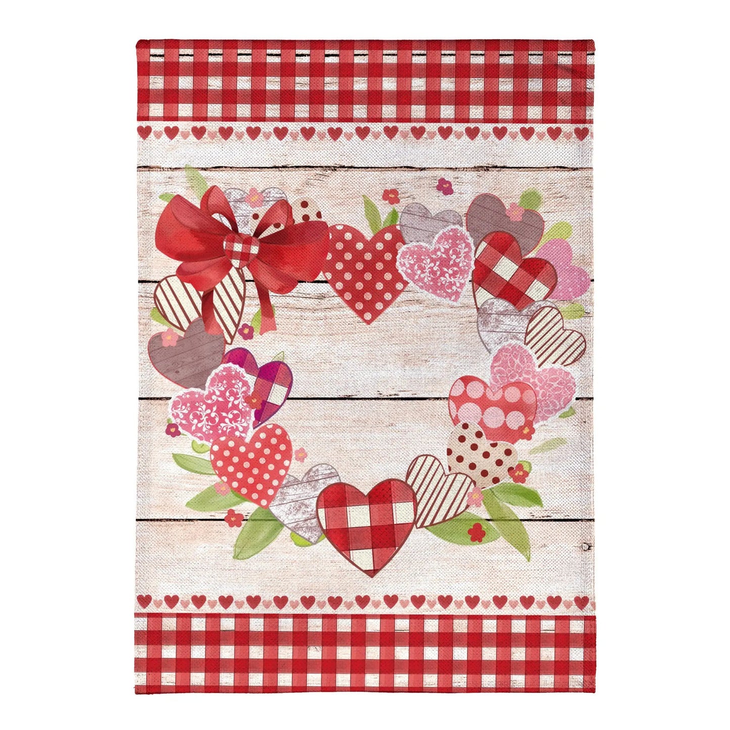 Country Heart Wreath Burlap Garden Flag red hearts with a bow by Evergreen Enterprises on Tampa Home & Garden Store
