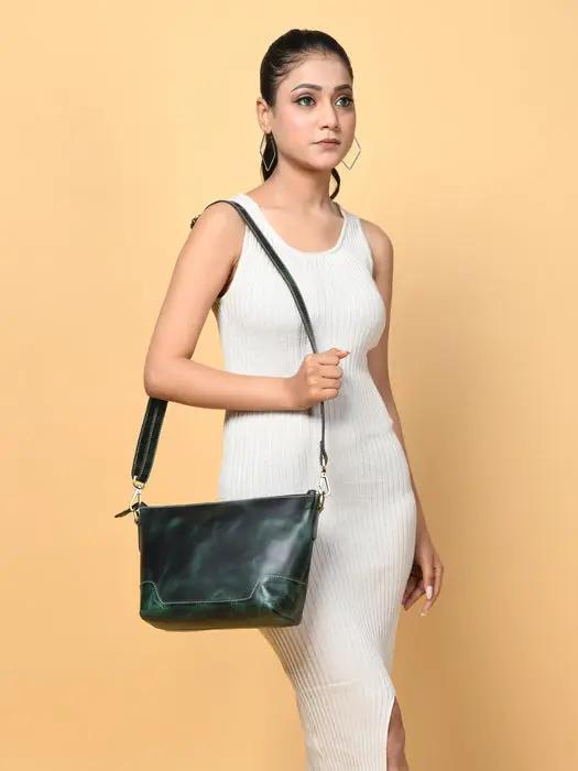 Countryside Crossbody Sling in green leather with long strap by Classy Leather Bags on Tampa Home & Garden Store