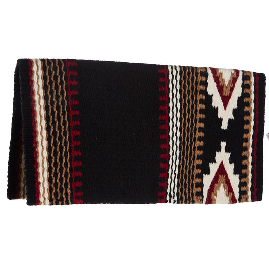 Cowtown Saddle Blanket 34x36 New Zealand Wool Mayatex black base red geometric pattern on Tampa Home & Garden Store