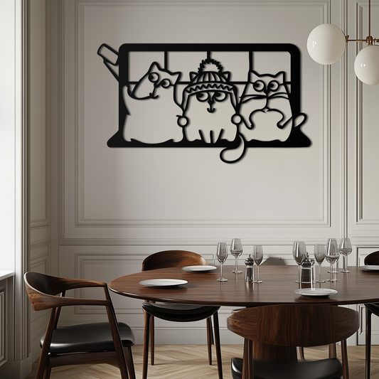 Cozy Window Cats Metal Wall Art – Cute Cartoon Trio Design for Pet Lovers- KAF582 - Tampa Home & Garden Store