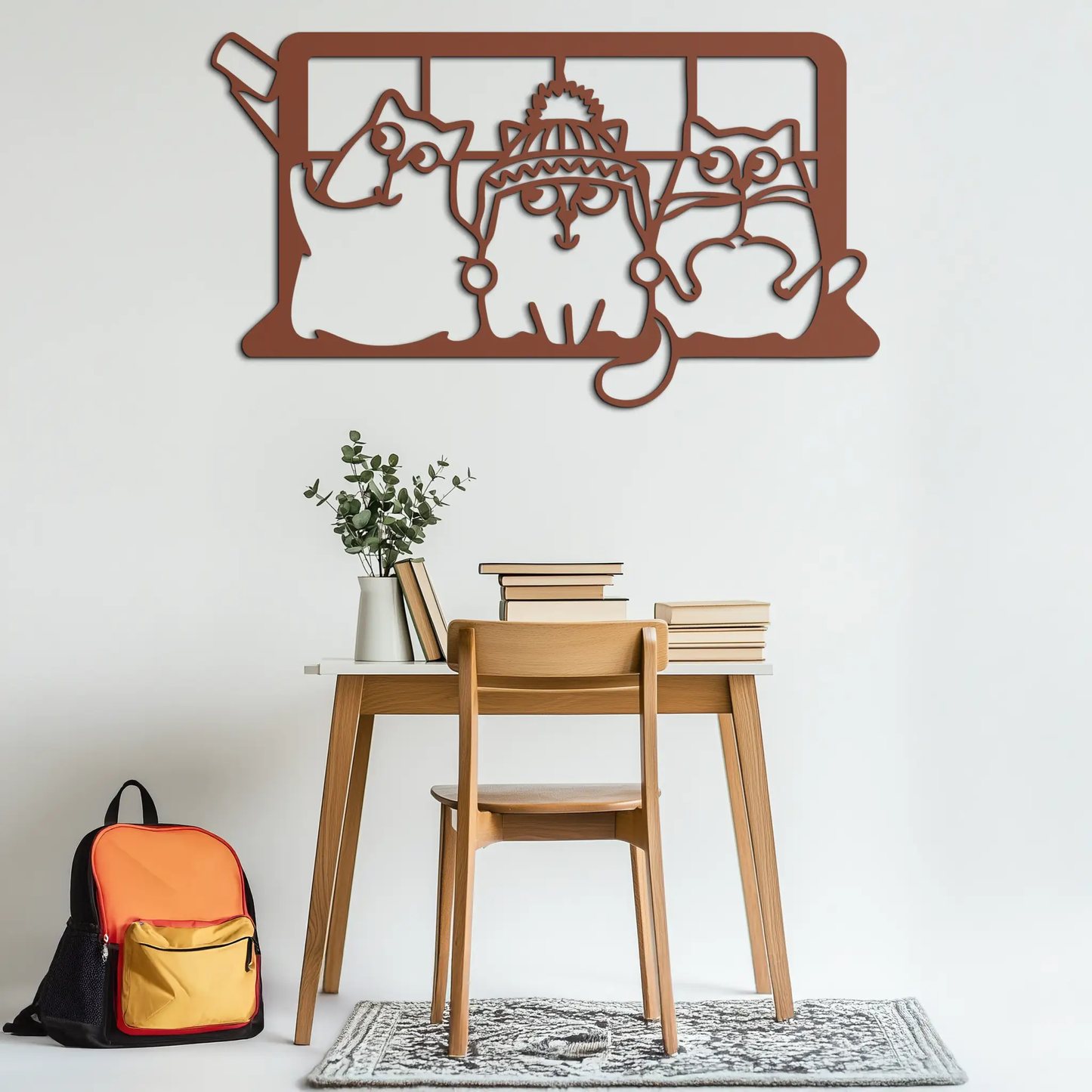 Cozy Window Cats metal wall art rust finish three cats Enova Art modern decor on Tampa Home & Garden Store