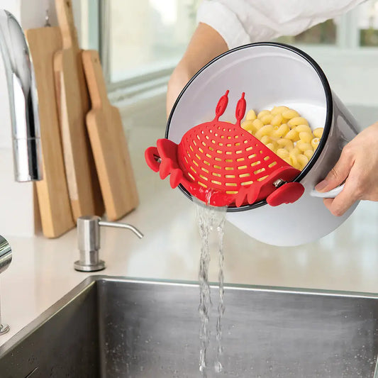Crabby Pasta Strainer red silicone OTOTO DESIGN crab-shaped drain tool on Tampa Home & Garden Store