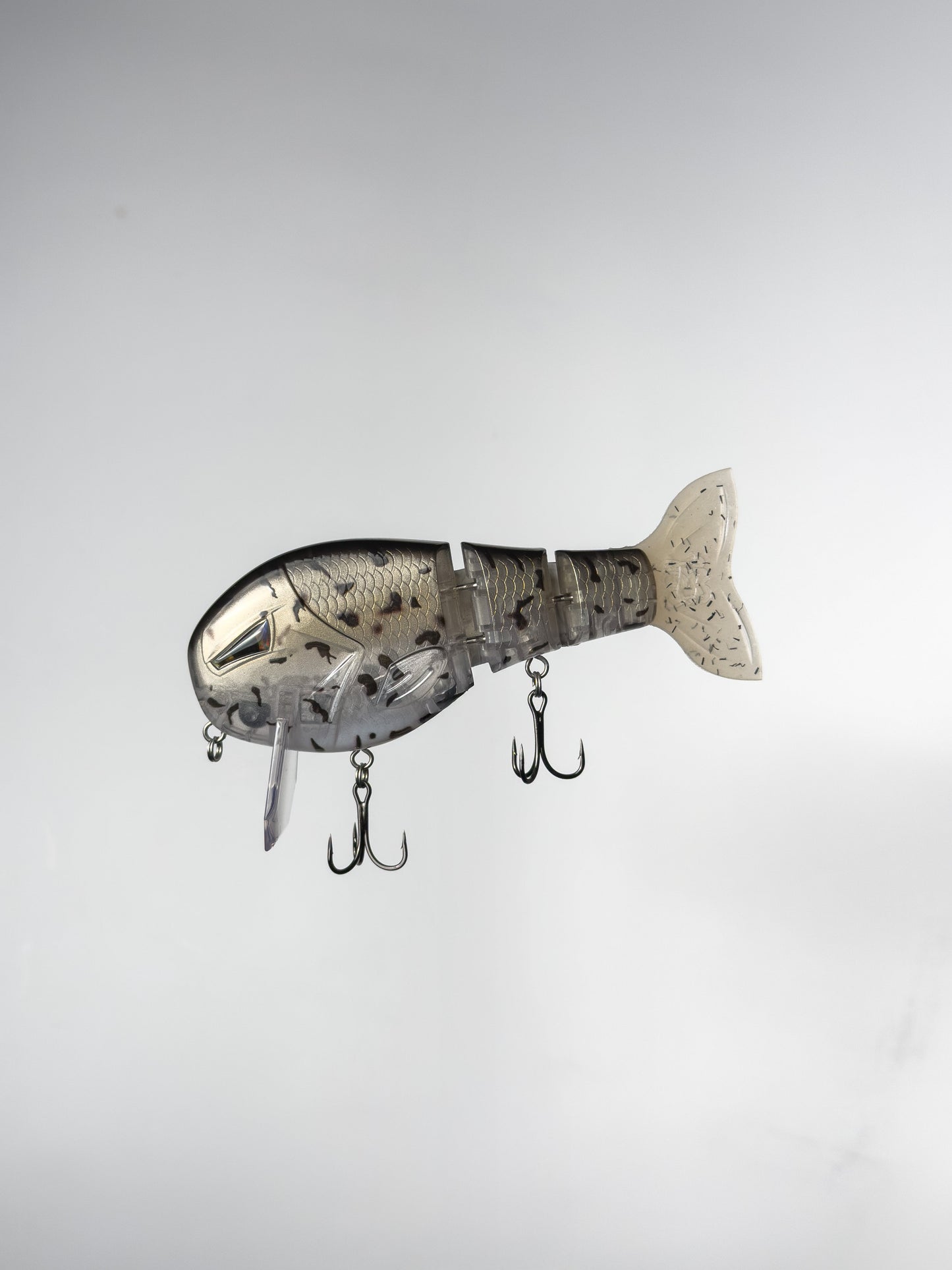 Crappie WakeWalker LT wakebait gray-silver segmented body with beige tail and treble hooks on Tampa Home & Garden Store