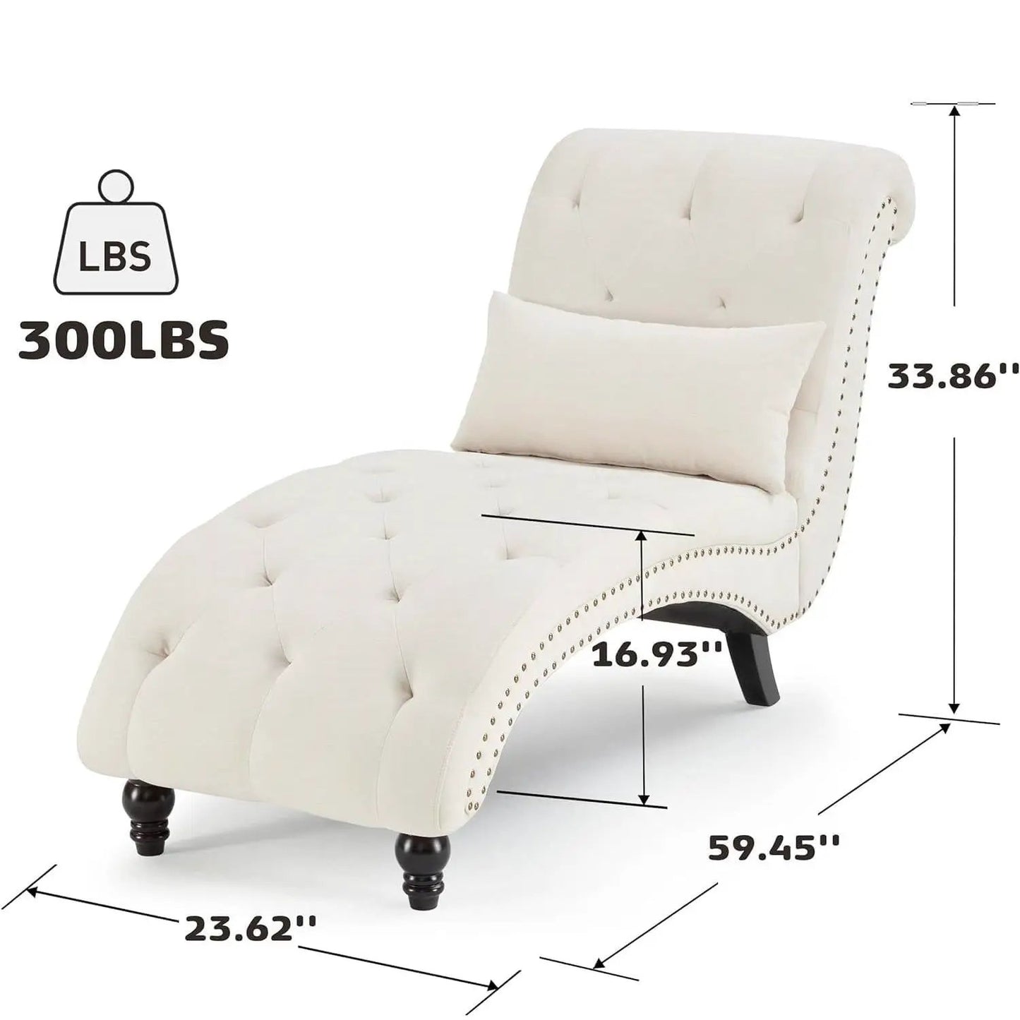 Cream linen armless chaise with tufted upholstery, pillow, nailhead trim HomePacific on Tampa Home & Garden Store