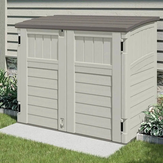 Cream Beige and Grey Outdoor Heavy Duty Plastic Garbage Bin Trash Can Storage Shed - Tampa Home & Garden Store