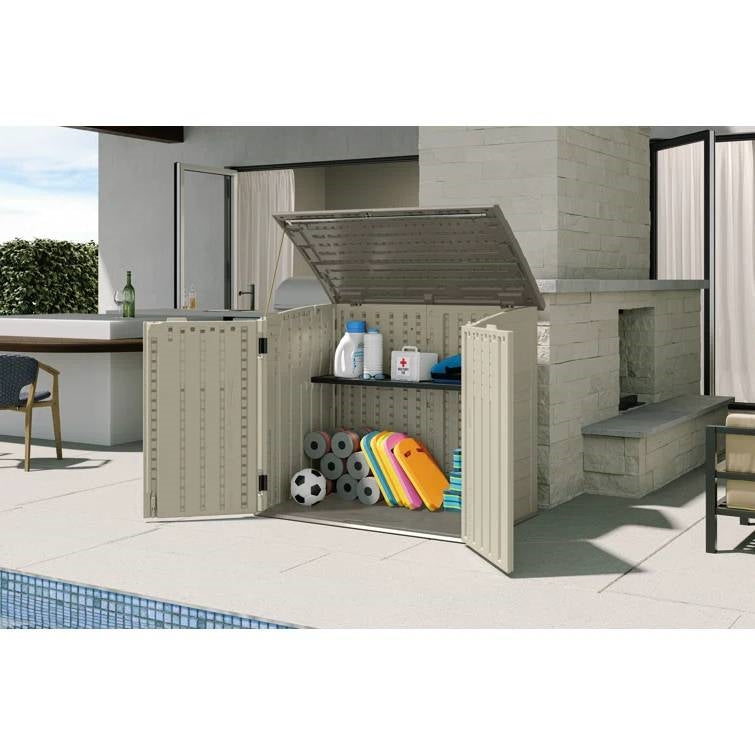 Cream Beige and Grey Outdoor Heavy Duty Plastic Garbage Bin Trash Can Storage Shed - Tampa Home & Garden Store
