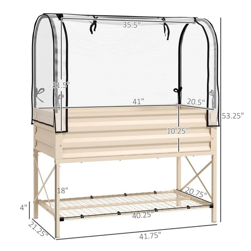 Cream Elevated Metal Raised Garden Bed w/ Greenhouse Cover - Tampa Home & Garden Store