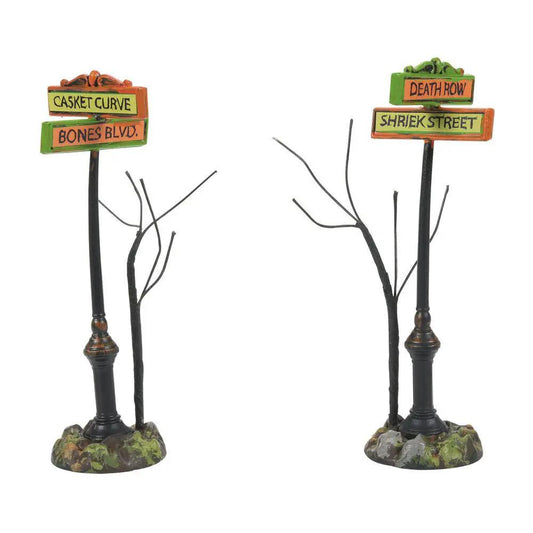 Creepy Village Street Signs in orange, two for Halloween decor by Country Christmas Loft on Tampa Home & Garden Store
