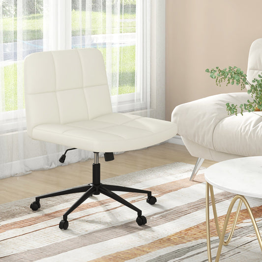 Height-adjustable Armless Desk Chair with Wheels for Home Office Make Up-Beige - Tampa Home & Garden Store