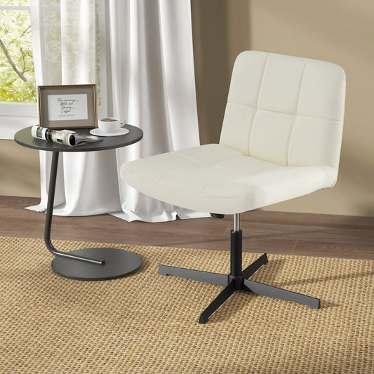PU Leather Upholstered Cross-legged Office Chair with Oversized U-shaped Seat for Home Office Make Up-Beige - Tampa Home & Garden Store