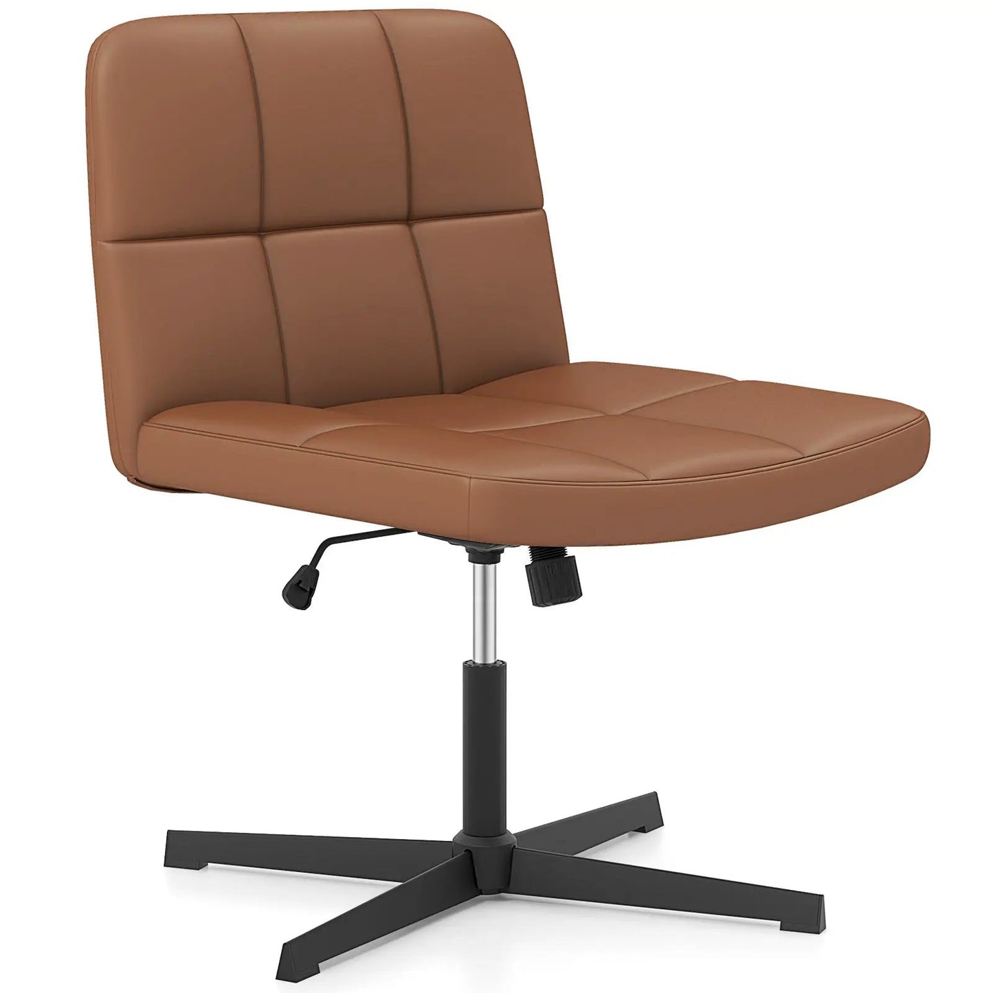 PU Leather Upholstered Cross-legged Office Chair with Oversized U-shaped Seat for Home Office Make Up-Beige - Tampa Home & Garden Store