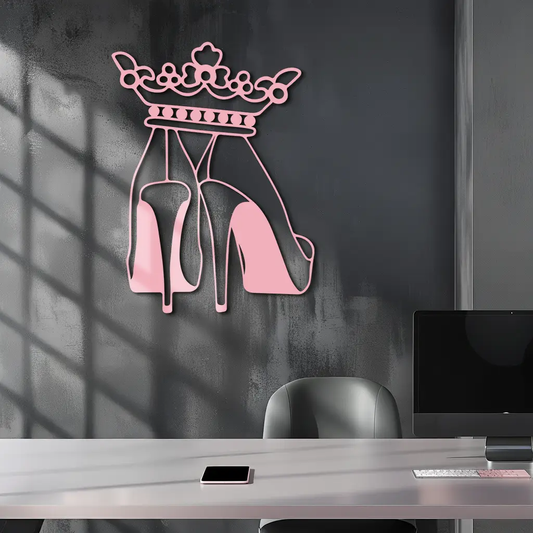 Crown High Heels silhouette pink metal wall art by Enova Art for glam décor on Tampa Home & Garden Store